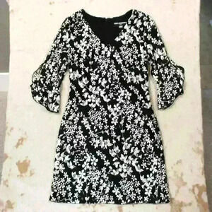 KARL LAGERFELD Flutter Angel Sleeve Floral Knee Length Lace Dress Black White  4